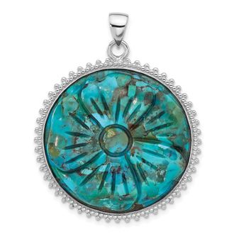 Diamond2Deal Sterling Silver Rhodium-plated Reconstituted Turquoise Flower Pendant