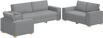 vidaXL Vidaxl - Sofa Set with Cushion 3 pcs Grey 220 x 78 x 84 cm Fabric