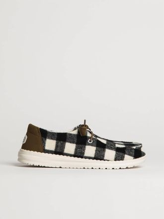 Hey Dude Womens Wendy Buffalo Plaid Slip On Loafer In White