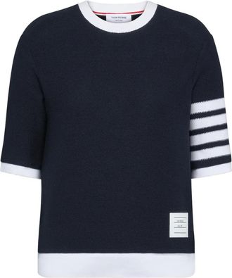 Thom Browne Getextureerd T-shirt met vier strepen - Blauw