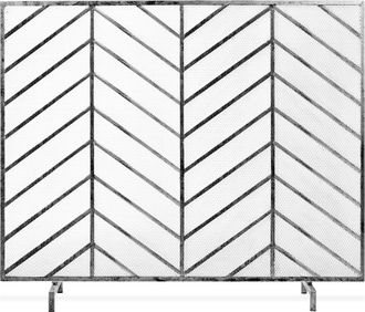 Best Choice Products 38x31in Single Panel Handcrafted Iron Chevron Fireplace Screen w/ Distressed Finish