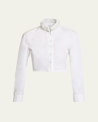 Alaia Trimmed Collar Crop Button-Down Shirt