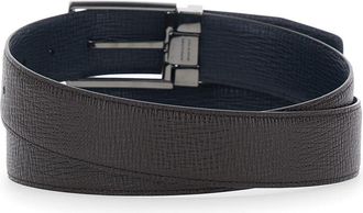 Ferragamo Mens Reversible Belt Brown Grained Leather Calf