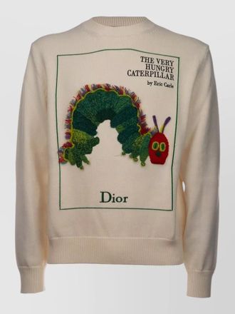 Dior crew neck sweater graphic design ribbed cuffs hem