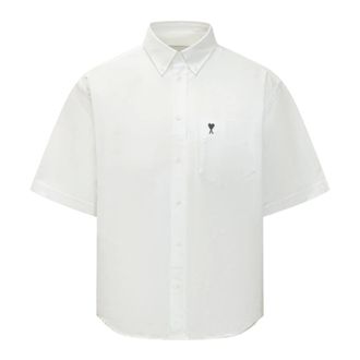 Ami Short Sleeve Shirts, male, White, Size: XL Boxy Short Sleeve Shirt