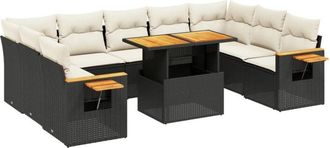 vidaXL Set De Sof&aacute;s De Jard&iacute;n 10 Pzas Cojines Rat&aacute;n Sint&eacute;tico Negro Vidaxl