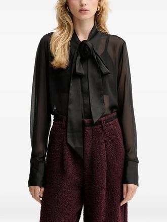 Gestuz GZlynne bow sheer blouse - women - Recycled Polyester - 34 - Black