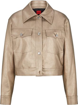 HUGO BOSS Hugo Womens Akula Solid Patterned Trucker Jacket with Flap Pocket in Gold - Size 4 UK