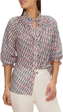 Nic+Zoe Sideways Cotton Crinkle Button-Up Shirt in Pink Multi at Nordstrom, Size Xx-Large