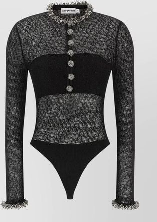 Self Portrait openwork knit bodysuit