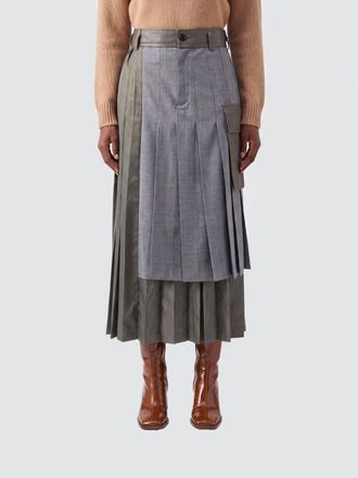sacai Gonna midi asimmetrica in misto lana con pieghe e tasche cargo