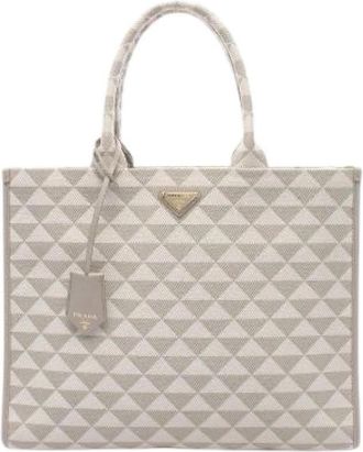 Prada Pre-owned Triangolo Jacquard Symbol Embroidery Canvas Tote Bag - Dames - Vintage Shopper - Grijs - ONE Size - Vintage