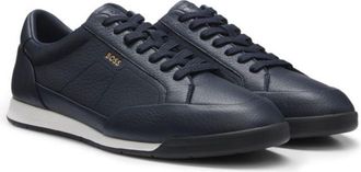 BOSS Grained leather sneakers with fishbone-patterned sole