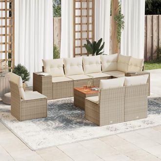 vidaXL Set De Sof&aacute;s De Jard&iacute;n 9 Pzas Con Cojines Rat&aacute;n Sint&eacute;tico Beige Vidaxl