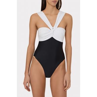 Milly Betsy Colorblock One-Piece Swimsuit in White/Black at Nordstrom, Size X-Small