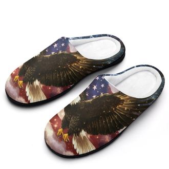 Generic U.S Flag Bald Ea-gles Womens Slippers Warm House Slippers Indoor House Shoes with Anti-Skid Rubber Sole