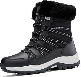 Generic Womens Winter Waterproof Snow Boots Mid-Calf Winter Shoes Warm Faux Fur Lining Boots Outdoor Travel Ankle Boots(Black,4.5 UK)