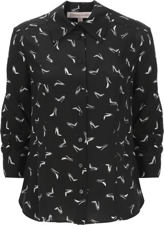 Carolina Herrera Black Good Girl Shoe Print Silk Shirt