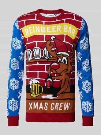 Lindbergh Lindbergh Strickpullover aus Viskose mit Motiv-Stitching in Royal, Gr&ouml;&szlig;e L