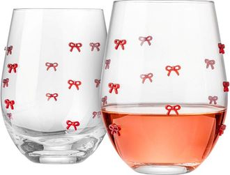 Godinger Set Of 2 Stemless White Christmas Glass