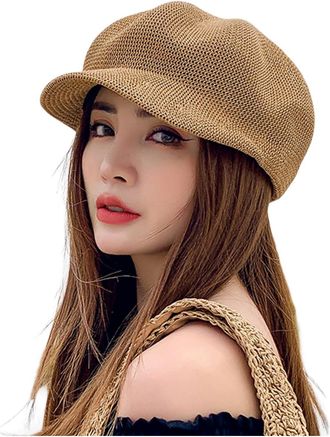 Generic Women Beret Newsboy Hat 8 Panel Peaky Baker Boy Hat Winter Retro Casual Street Beret Cap Solid Outdoor Headwear Duck Tongue Cap Coffee