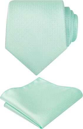 Alizeal Mens 8cm Solid Color Necktie and Hanky Classic Business Wedding Formal Tie with Pocket Square Set, Mint Plaid