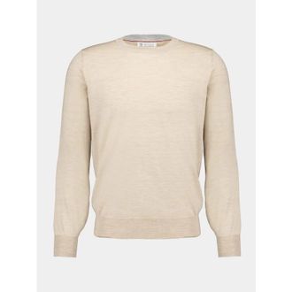 Brunello Cucinelli Beige Wool Crewneck Sweater, Brand Size 58 (US Size 48)