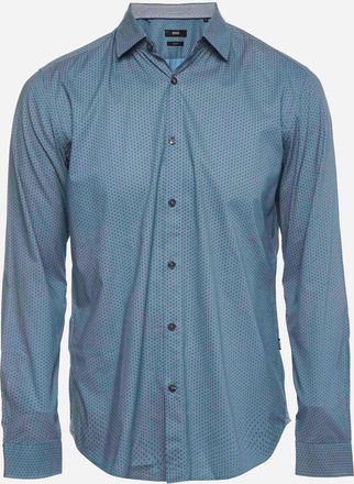 HUGO BOSS Boss By Hugo Boss Blue Textured Cotton Slim Fit Shirt