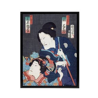Artery8 Kabuki Theatre Scene Japanese Framed Canvas Wall Art Print Kunichika | Size: W24 x H32