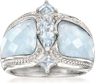 Ross-Simons Milky Aquamarine and Blue Aquamarine Ring in Sterling Silver