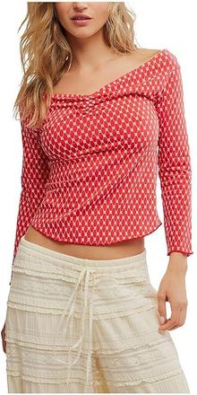 Free People Gia Eyelet Top Womens T Shirt Red Combo : MD (Womens 8-10), Cotton