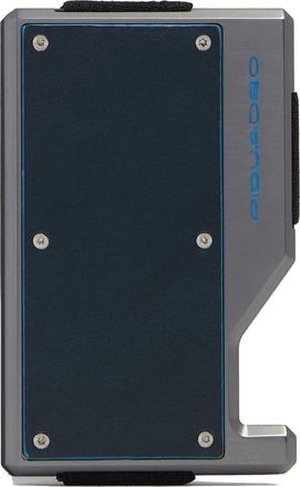 Piquadro Accessoires, unisex, Blauw, ONE Size, Leer, Aluminium Mag Safe Kaarthouder met Elastische Band