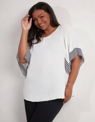 Live Unlimited London Womens White Stripe Flutter Sleeve Top - Size: 12
