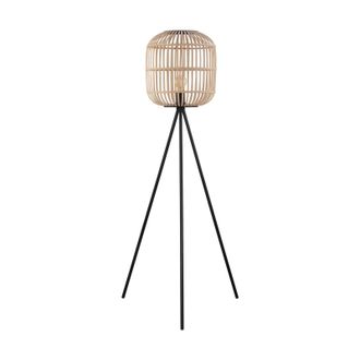 Loops Tripod Floor Lamp Light Black & Wicker 1 x 28W E27 Bulb Tall Living Room