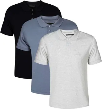 French Connection Confezione da 3 polo a maniche corte blu in cotone