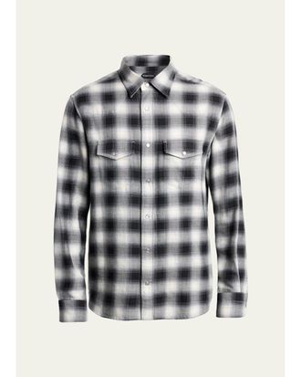 Tom Ford Mens Cotton and Cashmere Check Snap-Front Western Shirt