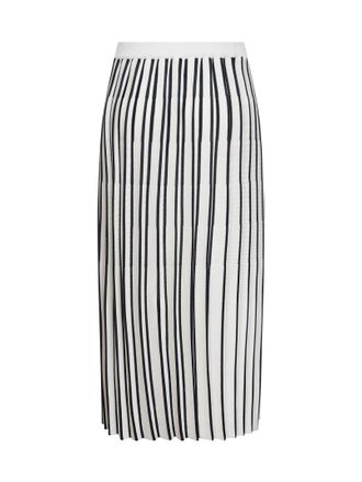 Blanca Vita Womens Pleated Midi Skirt Ivory-Black Virgin Wool Ivory/black