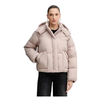 Levi's Jassen, Dames, Beige, XS, Leer, Gewatteerde Donsjas