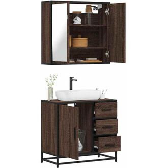 vidaXL Vidaxl - Set De Muebles Ba&ntilde;o 2 Pzas Madera Contrachapada Marr&oacute;n Roble