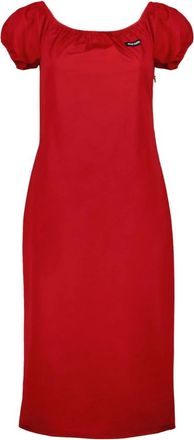 Miu Miu Kleedjes, Dames, Rood, S, Katoen, Gabardine Katoen Midi Jurk