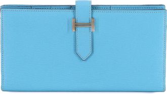 Herm&egrave;s Blue Celeste Chevre Leather Long Wallet (Bi-Fold) (Pre-Owned)