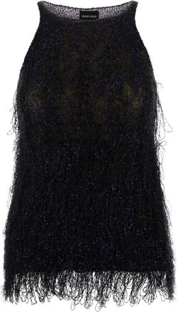 Giorgio Armani Lurex Jersey Top met Franjes - Dames - Tops zonder mouwen - Blauw - XS - Polyester - Tops