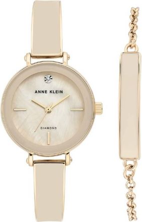 Anne Klein Quartz Mother of Pearl Dial Ladies Watch amd Bracelet Set AK/3620CRST