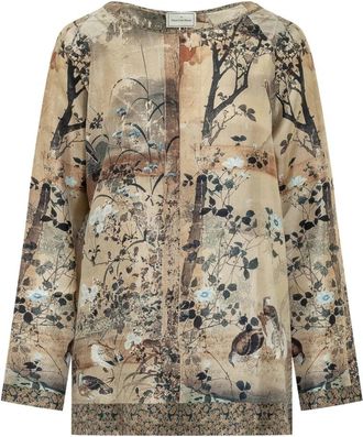 Pierre-Louis Mascia Aloe Longsleeve Shirt Zijde - Dames - Blouses - Beige - M - Overhemden