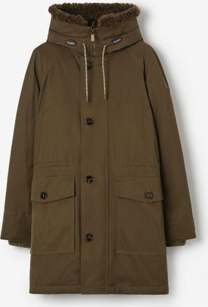 Burberry Shearling Trim Gabardine Parka