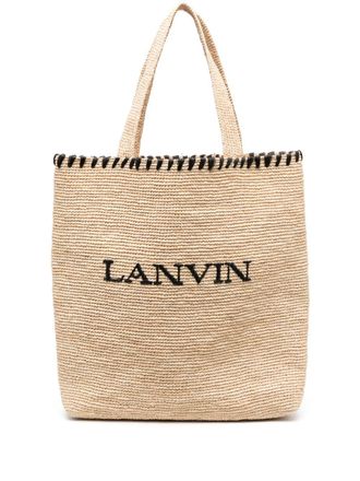 Lanvin Embroidered Raffia Tote Bag