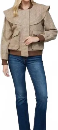Fate Perforated Pattern Ruffle Detail Bomber Jacket In Beige
