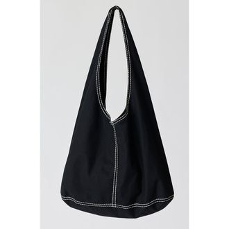 Crescent Contrast Stitch Hobo Bag in Black at Nordstrom