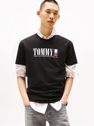 Tommy Jeans T-Shirt TOMMY JEANS TJM REG TOMMY DNA FLAG TEE EXT, Herren, Gr. L, schwarz, Single Jersey, Obermaterial: 100% Baumwolle, regular fit h&uuml;ftbedeckend, Ru