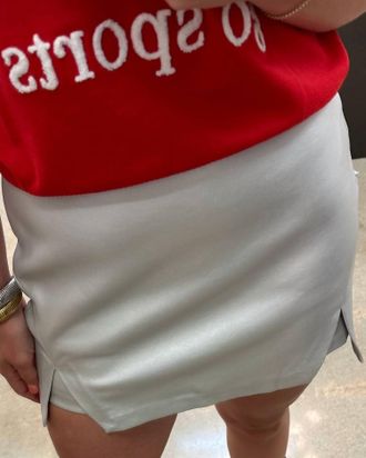 endless rose Leather Front Slit Skort In Silver